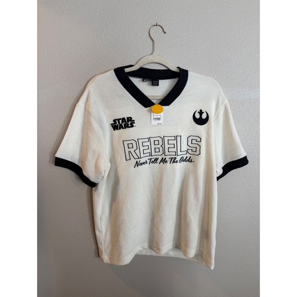 Star Wars Rebels Ringer Tee Mens Medium Cream Waffle Knit V-Neck SWSRSJTMAS NWT